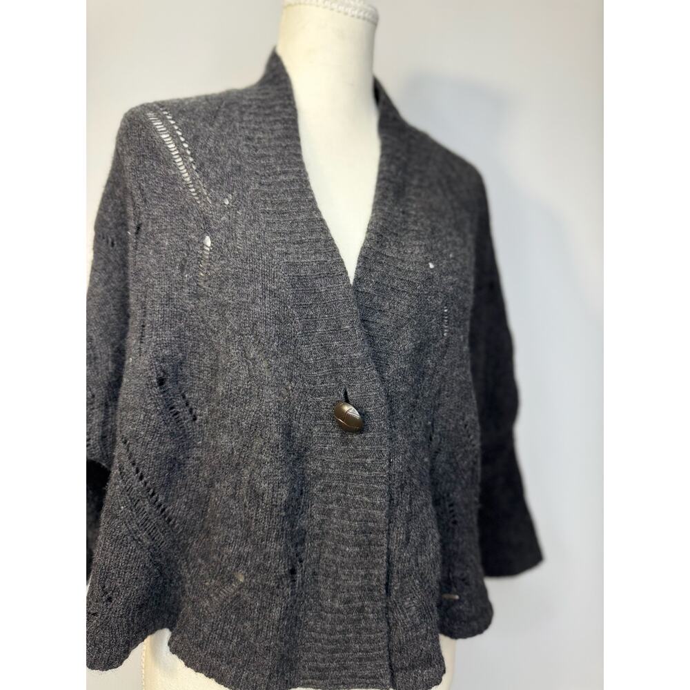 Cashmere Wool Open Knit Cape Cardigan Shawl Women's XS Gray Lagenlook Cozy - Picture 14 of 16